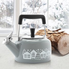 Chantal SVEN Enamel on Steel Whistling Teakettle with Natural Wood handle, 1.4 quarts (Fog Grey Winter)