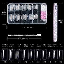 False Nails, Natural Clear Artificial Finger Nails, Artificial Nail Tips, with Glue and Cuticle Pusher, for Women and Girls, 10 Sizes, Pack of 100