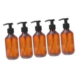 PACKOVE 5Pcs Empty Bottles with Pump Press for Shampoo and Emulsion Refillable Brown Plastic for Travel and Home Use