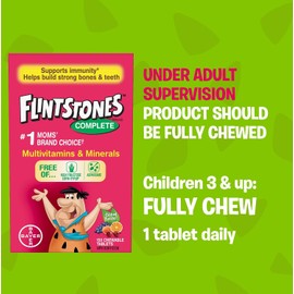 FLINTSTONES Complete Chewable Multivitamin for Kids, Aspartame-Free, with Vitamin A, C6, B12, C, D, e, & Calcium 80 count