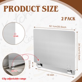 Ferraycle 2 Pack 20-1/2" W x 9" H 304 Stainless Steel Fryer Splash Guard for Stove & Kitchen, Oil Splatter Screen Protection, Heavy Duty Grease Barrier for Frying, Grilling, Easy Clean, Universal Fit