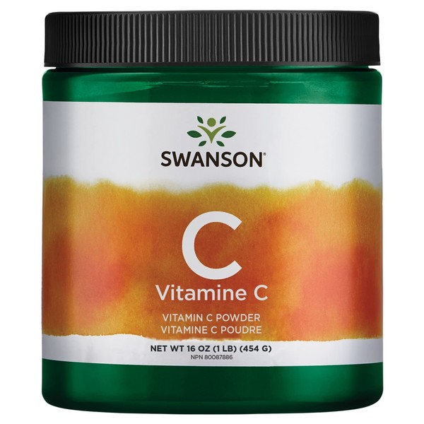 Swanson Vitamin C Powder 100% Pure Ascorbic Acid, Immune System Support, Skin Health, Cardiovascular Health, Antioxidant Supplement 1000 mg (per Serving) 1 lb. 454 g