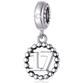 5,10,15,16,17,18,20,21,25,30,35,40,42,49,50,55,60,65,70 dijes de números para pulsera europea, abalorio de plata de ley 925 con circonita cúbica, regalos para día de la madre/aniversario, Plata esterlina