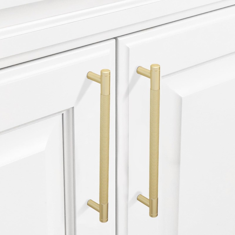 BUKOBYHE 10 Pack 7.5Inch Kitchen Cabinet Handles Brushed Brass Knurled