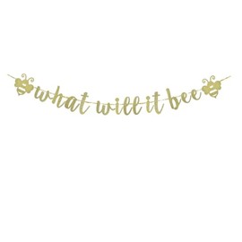 What Will It Bee Banner, Gold Glitter Paper Sign For Gender Reveal Party, Baby Shower Party Bunting Supplies, Baby Kids First Birthday Party Decorations