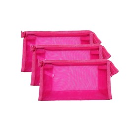 4.5" X 7.75" See Thru & Mesh Zipper Cosmetic Bag Sets (3 Piece Set Pink Mesh)