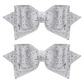 4in Glitter Silver Hair Bow Clips for Girls,2pc Sparkly Faux Leather Alligator Hair Pins Sequins Bowknot Barrettes,Teen Toddler Kids Wedding New Year Accessory Birthday Xmas Gift