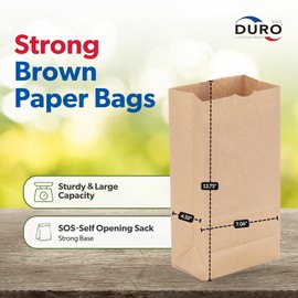 DURO 8# Dubl Life SOS Paper Bag 100 Count-Heavy Duty Paper Bags 35# Recycled Brown Kraft, Bagel Bags, Deli Bags and for Restaurant Takeout/Delivery.