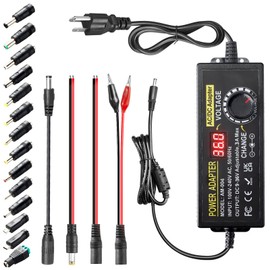 108W Universal Power Supply Adjustable DC 9~36V 3A Variable Switching Power AC/DC Adapter 9V 12V 15V 18V 20V 24V 36V Adapter100V-240V AC to DC Converter with 14 Tips & Polarity Converter & Test Leads