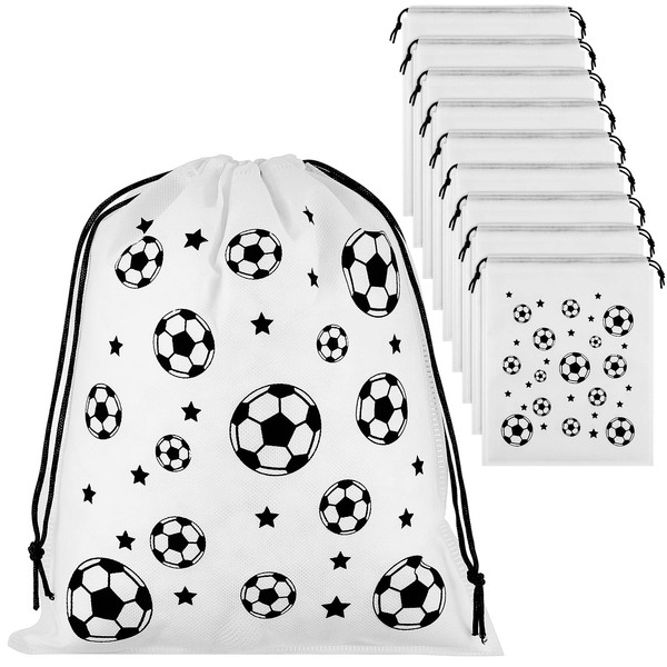 Shappy 18 Pieces Soccer Print Non Woven Bags Soccer Drawstring Bags Large Treat Candy Goodie Present Bags for Birthday Party Favors, 10 x 12 Inch (Soccer)