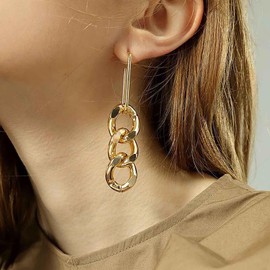 Inilbran Punk Exaggerate Cuba Chain Earrings Vintage Chunky Chain Dangle Earrings Gold Large Chain Drop Earrings Thick Chain Stud Earrings Jewelry for Women and Girls