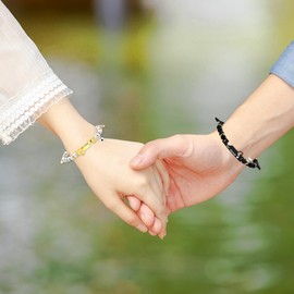 Uloveido 2 Pcs His Crazy and Her Weirdo Dual Color Stainless Steel Bracelets for Couples, white and black turquoise adjustable beaded bracelets for Men Women Y4130