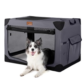 Garnpet Soft Dog Crate for Large Dogs, 4-Door Foldable Collapsible Dog Crate with Soft Sides, Indoor & Outdoor Travel Dog Kennel, Dark Grey