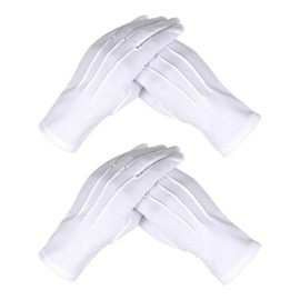 dinghaole 2 Pairs White Gloves Fancy Dress, Stitched Snap Closure, White Gloves Men, Costume Uniform Gloves with Snap Cuff for Catering, Guard, Formal Events, Tuxedos, Jewelry Inspections