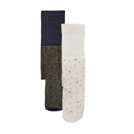 Vertbaudet Pack of 2 Girls Baby Glitter Tights Pack Beige Gloss Effect 23/26, Pack Beige Gloss Effect