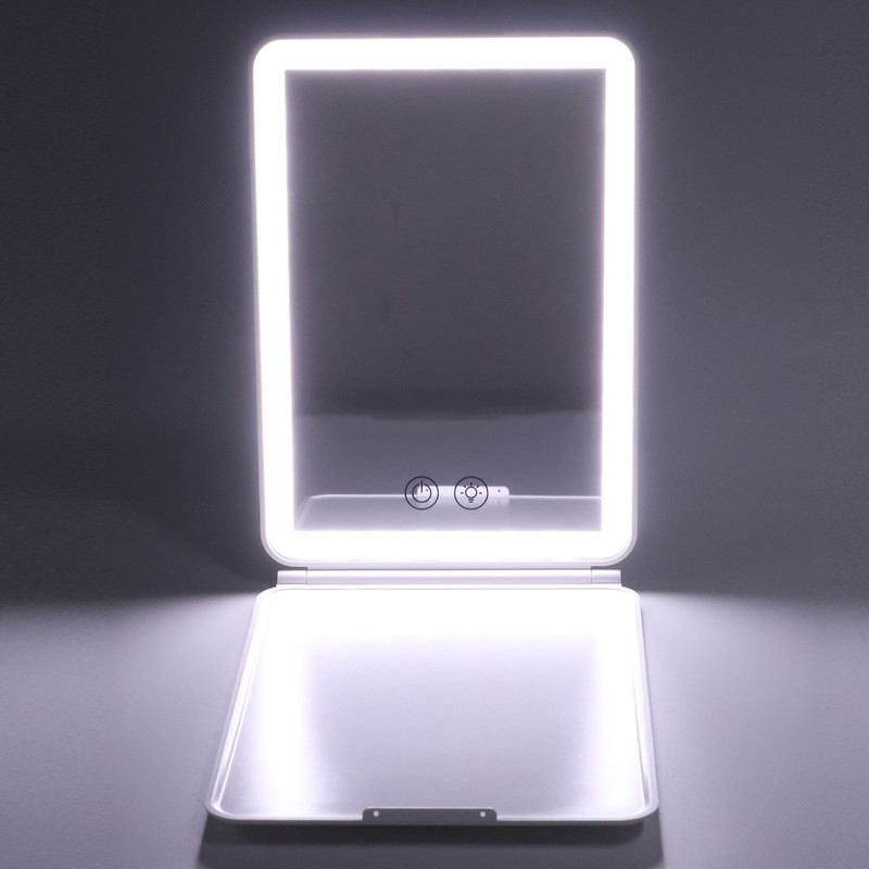 Lighted Makeup Mirror White Rechargeable ABS Housing Adjustable Brightness Portable
