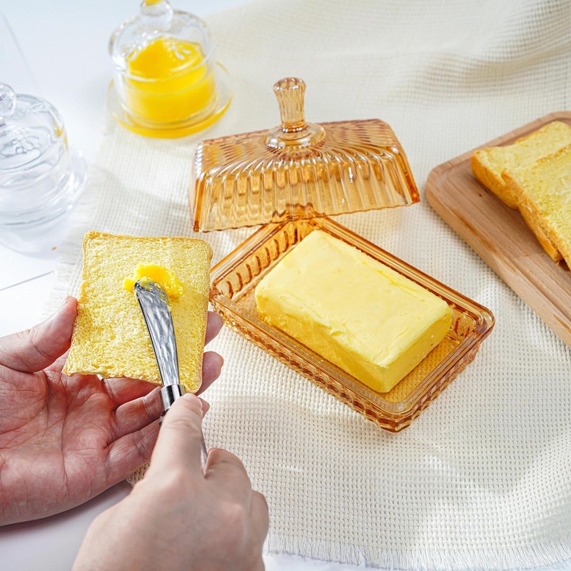 6'' Champagne Glass Butter Dish with Lid for Countertop Kitchen