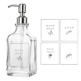 Antique Soap Dispenser Bathroom Kitchen Countertops - Glass Hand Soap Dispenser Bottle for Sink with Stainless Steel Pump Ideal for Liquid Dish Soap, Sanitizer, Lotion, Detergent (18.5 Oz)