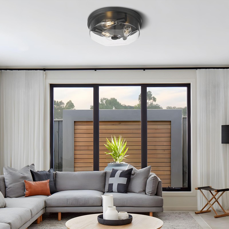 Luminzone Flush Mount Ceiling Light with Clear Glass Shade, 3-Light