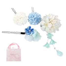 Samcos Coming-of-Age Hair Ornament, Set of 4, Flower Hair Accessories, Hair Clip, U-pin, Coming-of-age Ceremony, Wedding, Shichi-Go-San Graduation Ceremony, Summer Festival, Fireworks, Hanami