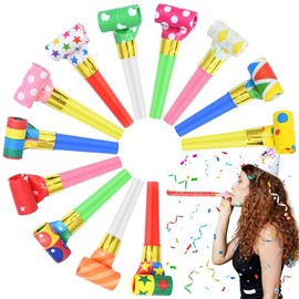 12 Pcs Party Blowers, Colorful Noise Makers Funny Blowout Horns for Birthday New Years Graduation Sporting Events Party Favor Supplies (Paper)