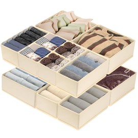 Goodpick Drawer Organizer for Clothes, 12 Pack Dresser Drawer Organizer Bins, Foldable Clothing Dividers and Closet Organizer for Baby Clothing,Underwear, Beige