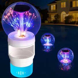 Chsuiwe 2025 Upgraded Pool Chlorine Floater with Firework Light, Adjustable Release Solar Chlorines Floaters, Chlorine Floater with Large Capacity, Floating chlorines Dispenser for Pool, Hot Tub