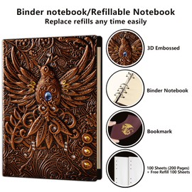 AncientDeer DND Notebook Unique 3D 6 Ring Binder Refillable Diary Notepads Vintage D&D Journal-Ideal for dungeons and dragons,magic the gathering.Great RPG dice set Accessories Gifts for DM & Players