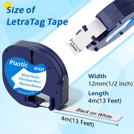 Compatible with Dymo Label Tape Replace for Dymo Letratag Tape A91221 91201 S0721610 12mm x 4m for Dymo Letratag LT-100H LT-100T LT-110T XR LT-200B XM 2000 Label Maker, 6 Pack