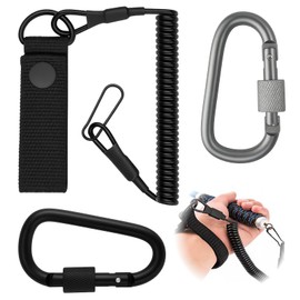 Icyowls Pack of 3 Tactical Lanyard Paracord, Elastic Spiral Cable with 2 Carabiners, RSG Holder, Police Equipment, Lanyard with Carabiner Hook for Outdoor Camping Hiking Tool