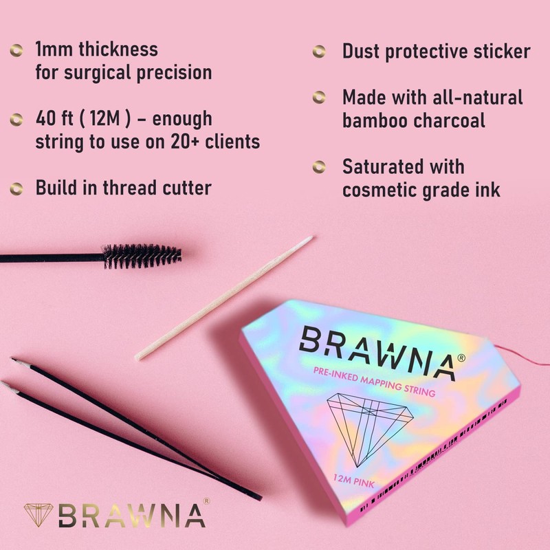 BRAWNA Pink Mapping String for Eyebrow Measuring - Microblading Thread