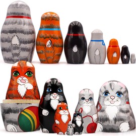 AEVVV Matryoshka Nesting Doll Set of 7 pcs - Cat Figurines - Kitten Decor - Cat Themed Gifts