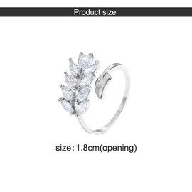 KONFEN Adjustable Open Rings, Leaf Silver Ring, Women's Zirconia, Thumb Ring, Fashion Jewellery, Rings, Index Finger Ring, Foot Rings, Retro Minimalism Trend Symbol Jewellery Gifts for Women