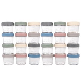 WeeSprout Baby Food Storage Glass Jars w/Lids (4 oz, 24 Pack) Matte Variety, Snack, Reusable Small Containers, Fridge or Freezer, Microwave & Dishwasher Safe, Essentials for Infants