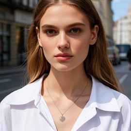 Filigree Heart Necklace for Women, Silver Plated Cubic Zirconia Pendant with Chain, Openwork Design Dainty Jewellery Gift for Anniversary, Mothers Day