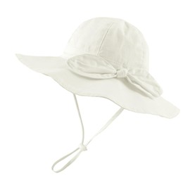 Zsedrut Bow Baby Girls Cotton Hat Summer Sun Cap Infant Toddler Wide Brim Girl Beach Hat (Beige, 17.3"(0-3 Months))