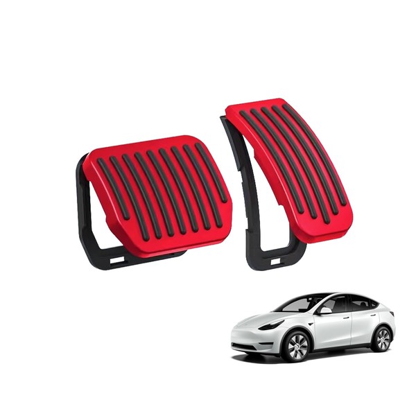 Xsplendor Red Gas Pedal and Brake Pedal Compatible with Tesla Model 3/Y Pedal Pads Cover Foot Aluminum Non-Slip Pedals Accessories Tesla 2021 2022 2023 (Colour:RED Set of 2)
