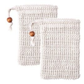 HonGien 2 pcs Sisal Soap Bag Natural Organic Sisal Soap Bag Exfoliating Soap Bag with Drawstring for Foaming, Drying Soaps, Exfoliation