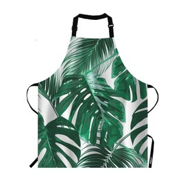 Moslion Palm Leaves Apron,Tropical Jungle Leaf Summer Hawaii Maimi California Beach Tree Apron,Adjustable Neck Bib Apron for Men Women,Suitable for Kitchen Cooking Waitress Chef Apron