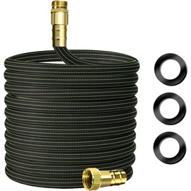 25FT Lightweight Flexible Garden Hose,Non-Slip Handles,Non-kink Hose,Solid Brass Fitting for Boats, RV Water Hose,Marine Washdown,Lawn,Garden,Leakproof TPE Hose (GreenBlack, 25 FT)