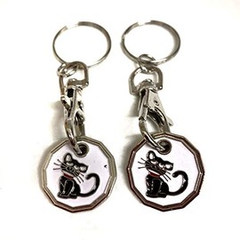 UK Phoenix Trolley Token New £1 Coin Shape 12 Sided Shopping Cart Key Ring Release Shop Locker Keychain (2 x Cat)