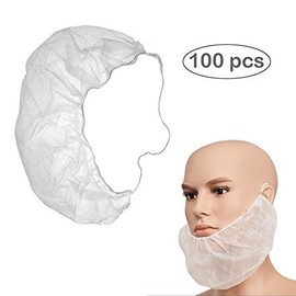 FoRapid White Disposable Latex Free Polypropylene Non-Woven Fabrics Beard Cover MAsk 18" - 100/Pack
