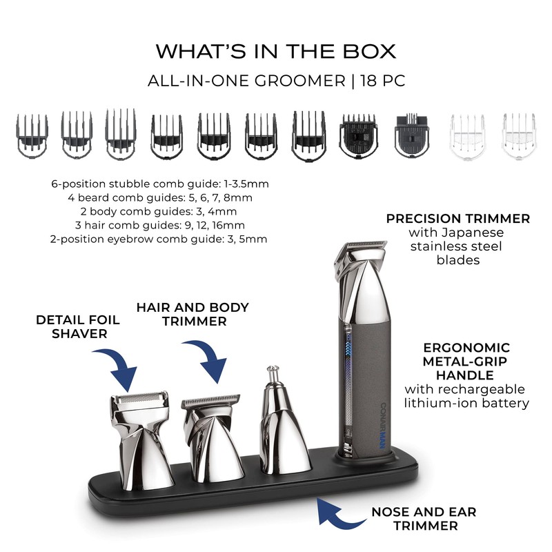 ConairMAN Ultimate Trim Precision All-in-One Beard Trimmer for Men, for