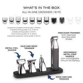 ConairMAN Ultimate Trim Precision All-in-One Beard Trimmer for Men, for Body, Face, Ear and Nose Hair Trimmer, 18 piece Men's Grooming Kit, Cordless/Rechargeable