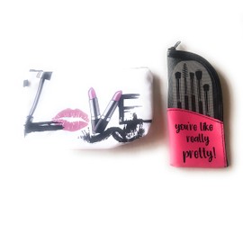 GIRLS Love Really Pretty Makeup Pouch 2 Pc Set for Teens, Cosmetics Toiletries Travel Case for Women Accessories Gifts for Birthdays Christmas Easter Traveling