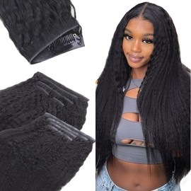 IDN BEAUTY 5+4 Invisi Edge Seamless Clip in Hair Extensions Human Hair Combo Pack, Kinky Straight 20 Inch 140g 5pcs Invisible Edge and 4pcs Seamless Clip ins for Black Women Natural Black No Leave Out
