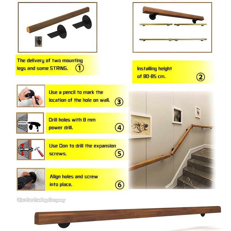 3FT Wooden Stair Handrail,Staircase Indoor Outdoor Handrail,Wall Mounted Barrier Free