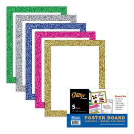 BAZIC Products Poster Board Glitter Color 11" X 14", Sparkling Frame Colored Poster Board Paper for Christmas Wedding Birthday Craft Project (5/Pack), 1-Pack