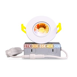 NUWATT 3 Inch LED Gimbal Ceiling Light, Canless Recessed LED, 5CCT 2700K-5000K All in 1 Fixture, 8W, 600 Lumens, Dimmable, 120V, White Finish (1 Pack)