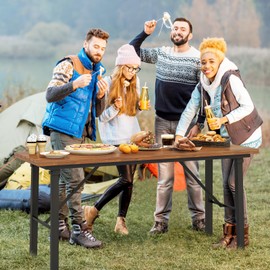 Tangkula Outdoor Dining Table for 4-6, No Assembly Foldable 59 Inches Narrow Patio Dining Table with Acacia Wood Top & Heavy Duty Metal Frame, for Yard, Garden, Poolside or Indoor (Natural)